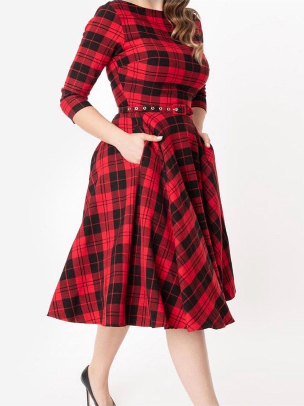 Unique-Vintage Red Plaid 1950s Devon Swing Dress